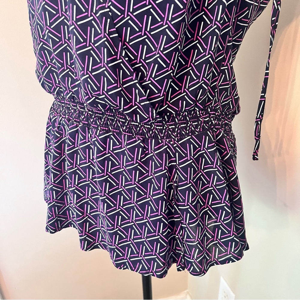 BANANA REPUBLIC Factory Geo Print Peplum Top Sleeveless Tie Shoulder Sz M - Picture 2 of 9